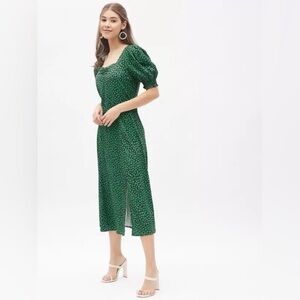 Green Puff-Sleeve Clover Midi sundress